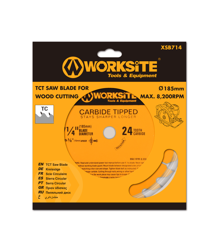 Worksite TCT Carbide Tipped Circular Saw Blade 7 1/4 inch (185mm) 40 Teeth 5/8 Inch Arbor. General Purpose for Wood, Laminate, Veneered Plywood & Hardwoods for Contractors and DIY- 4 Laser cut expansion slots vents trap noise and vibration-XSB714 Worksite TCT Carbide Tipped Circular Saw Blade 7 1/4 inch (185mm) 40 Teeth 5/8 Inch Arbor. General Purpose for Wood, Laminate, Veneered Plywood & Hardwoods for Contractors and DIY- 4 Laser cut expansion slots vents trap noise and vibration-XSB714